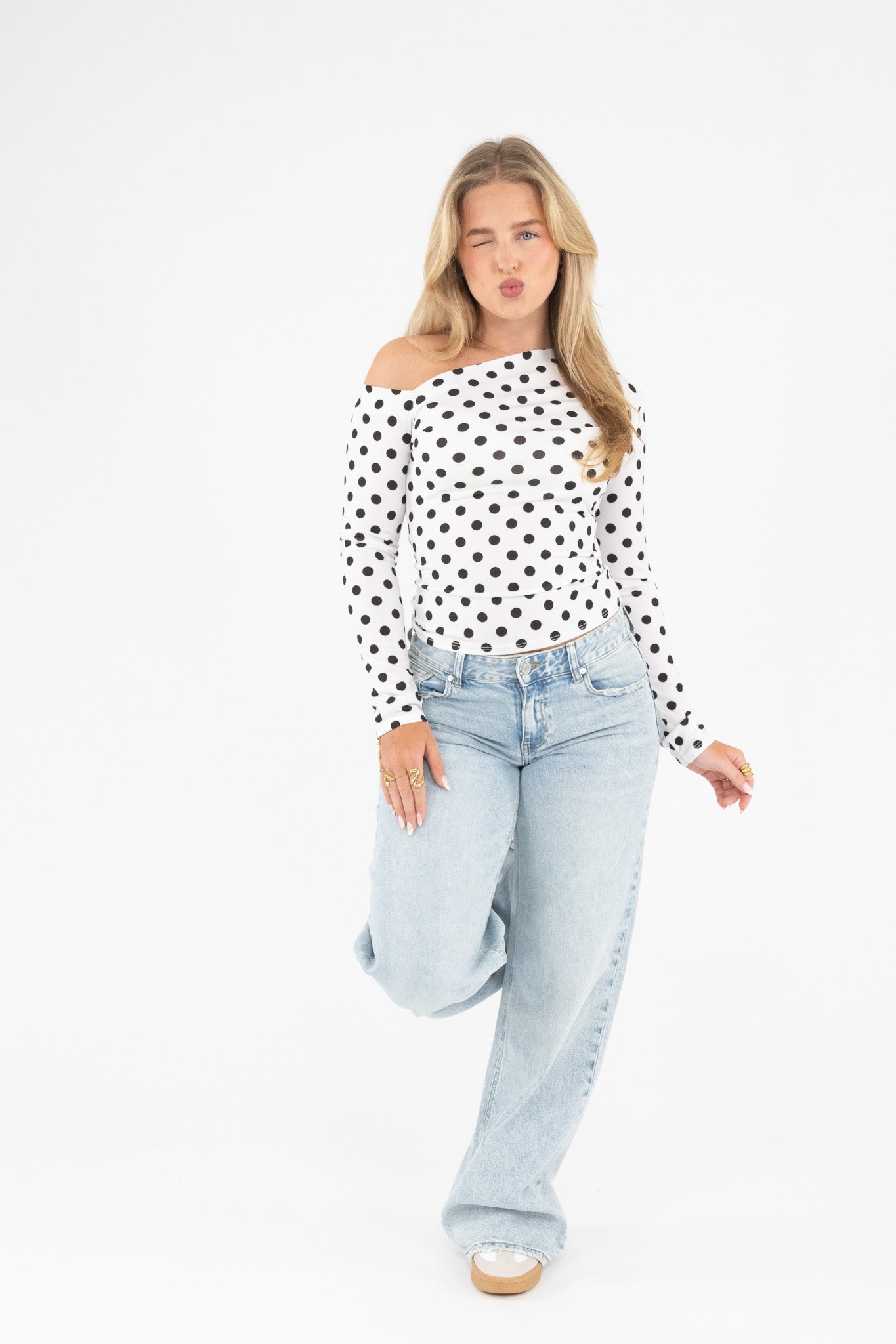 Polka Dot Off Shoulder Top