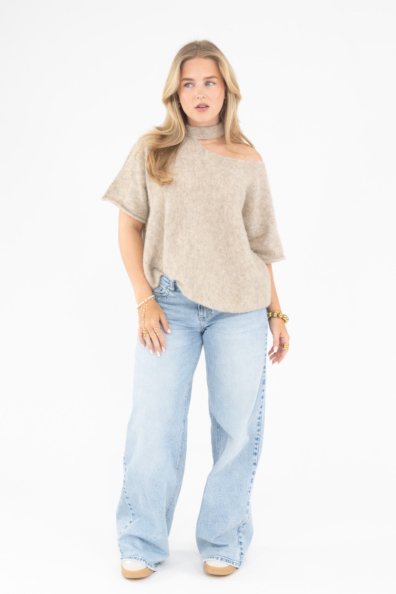 Cut Out Shoulder Knit