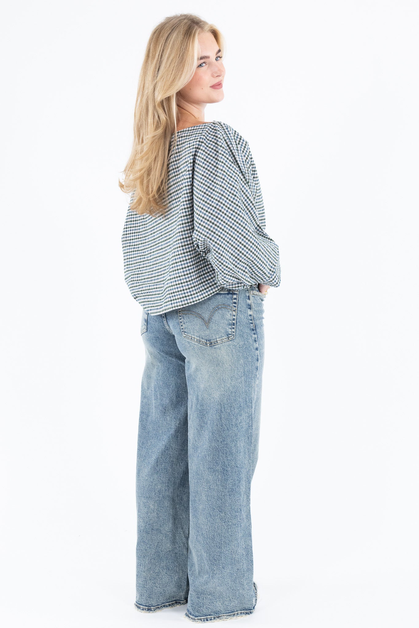 Off Shoulder Check Blouse