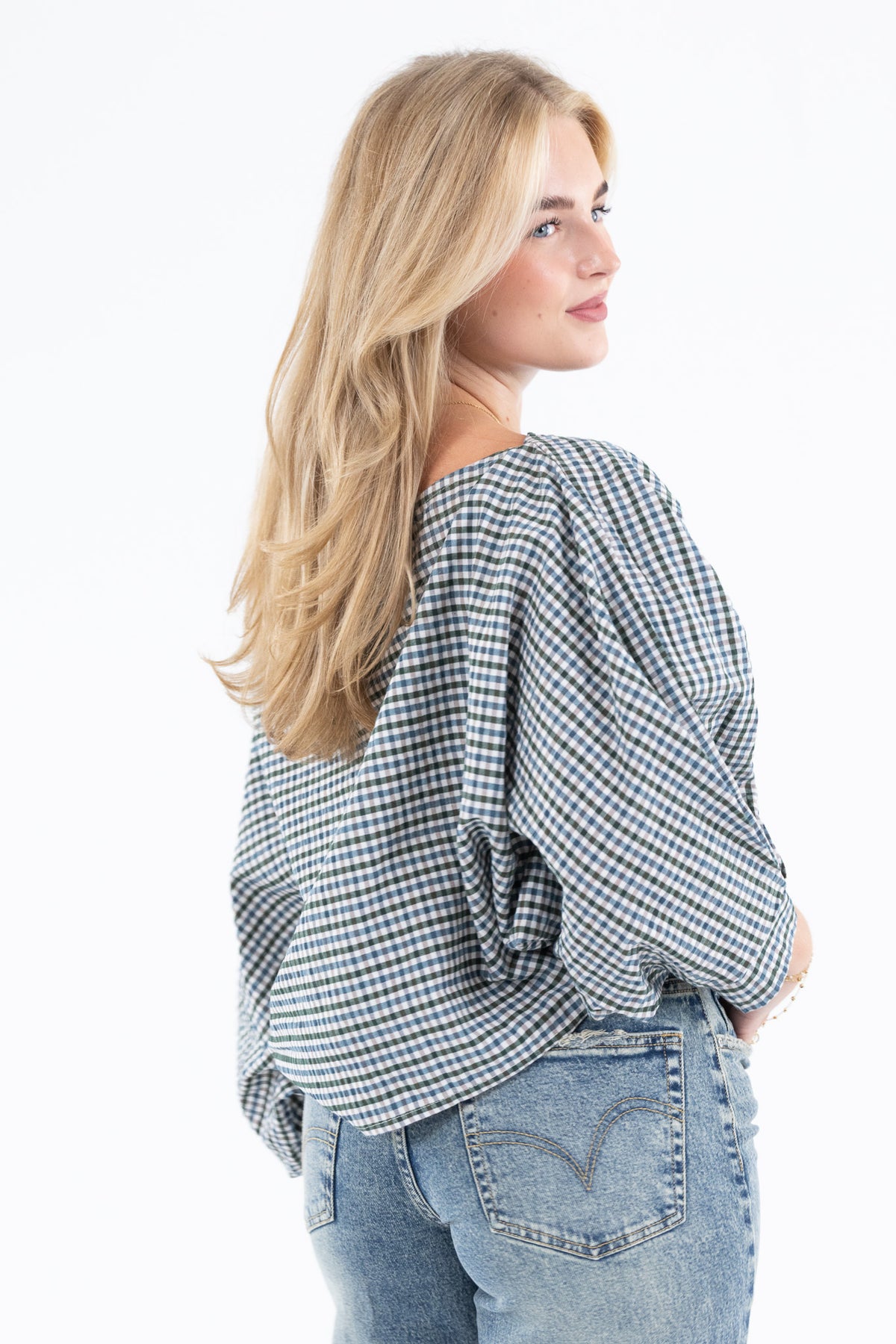 Off Shoulder Check Blouse