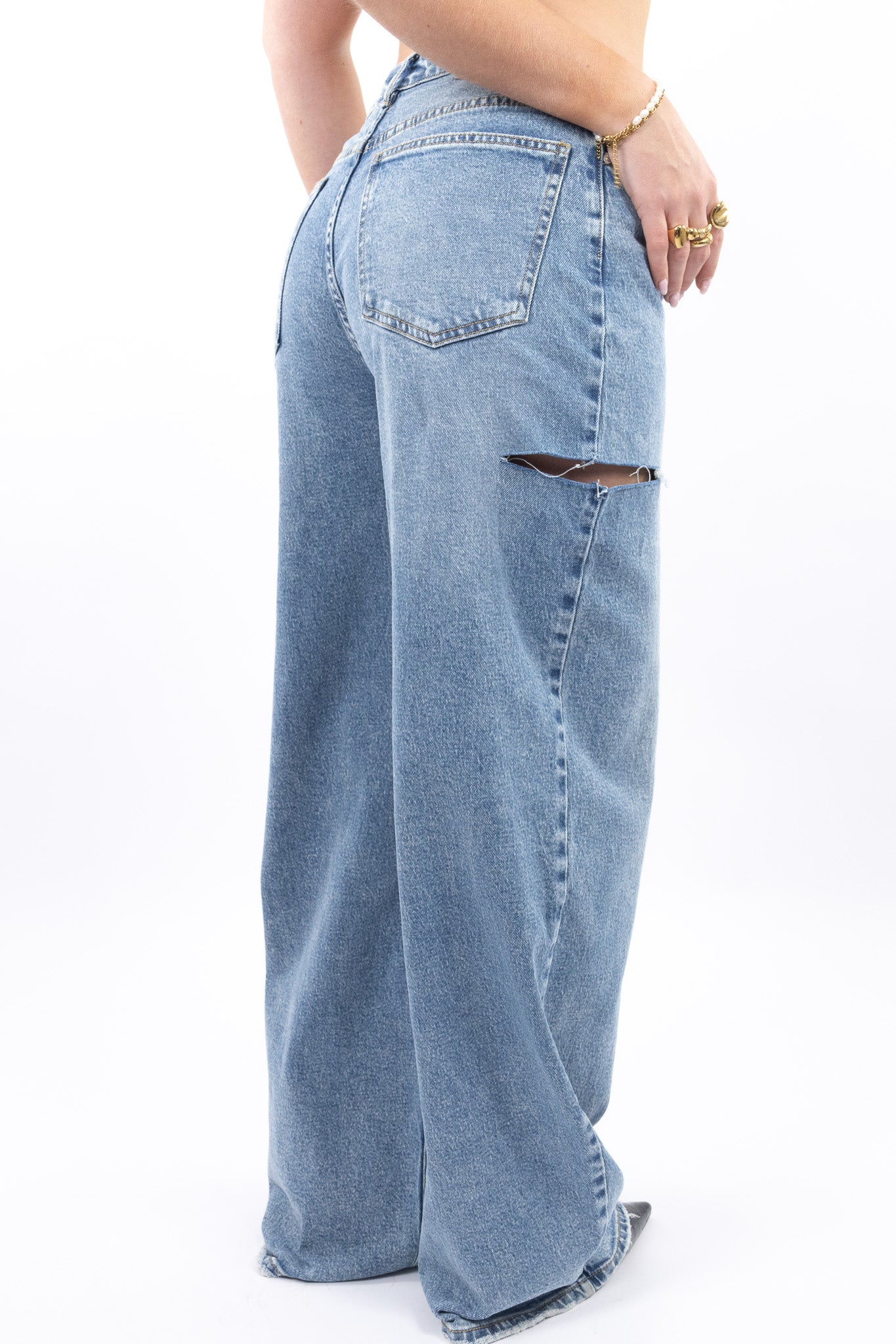 Side Cut Wide Leg Jeans