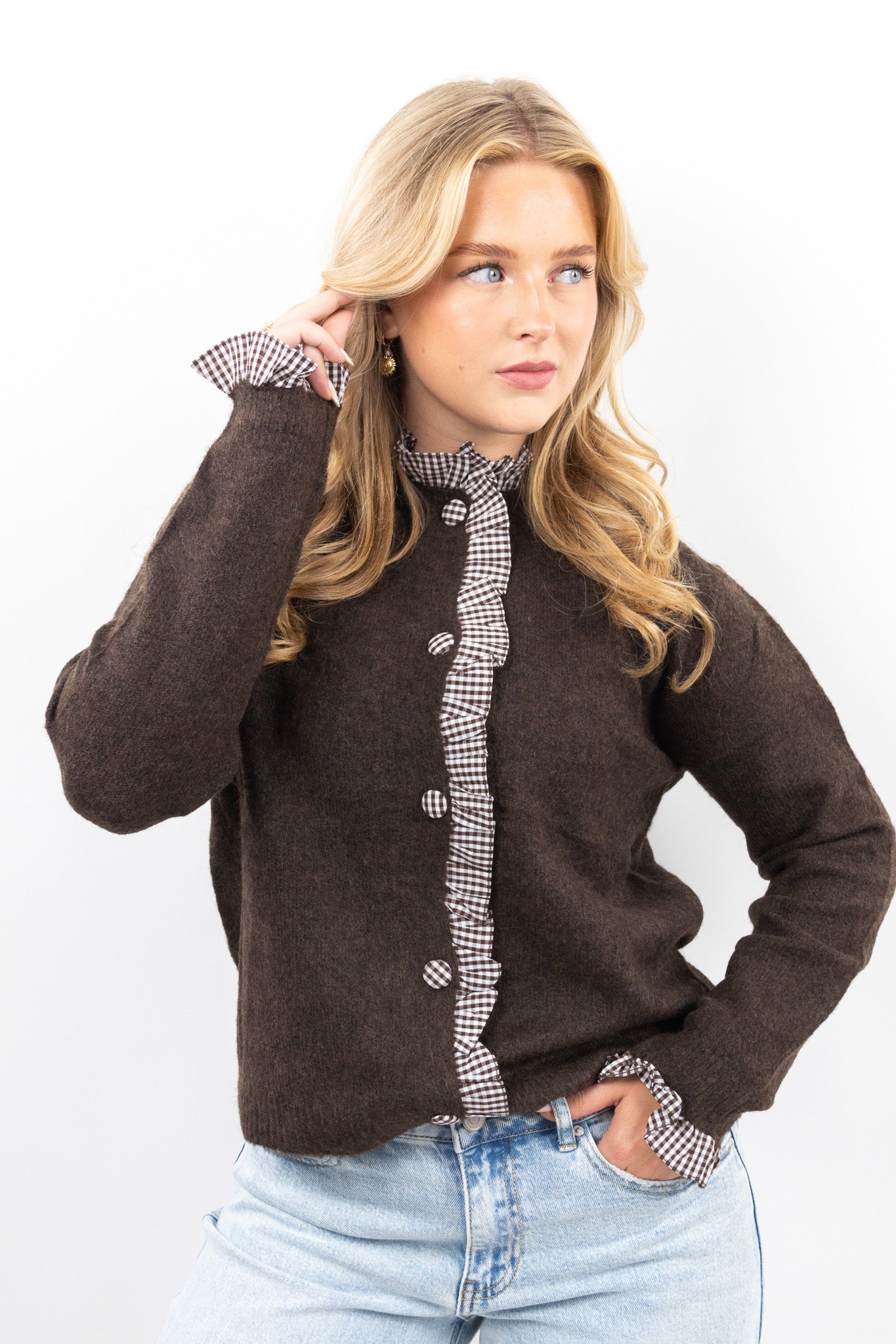 Gingham Ruffle Cardigan