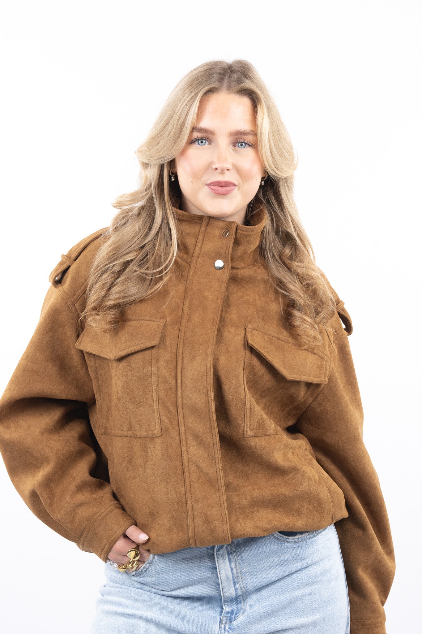 Faux Suede Cargo Jacket