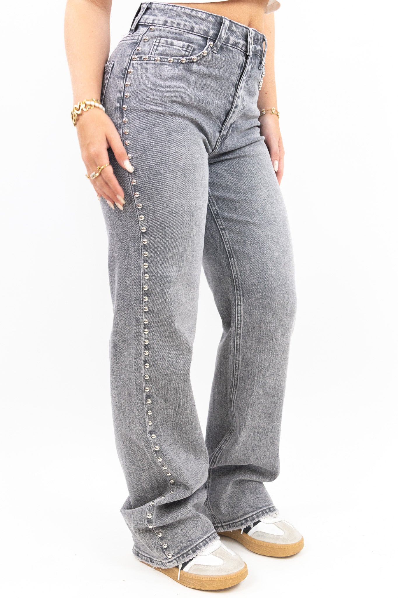 Studded Side Wide Leg Jeans
