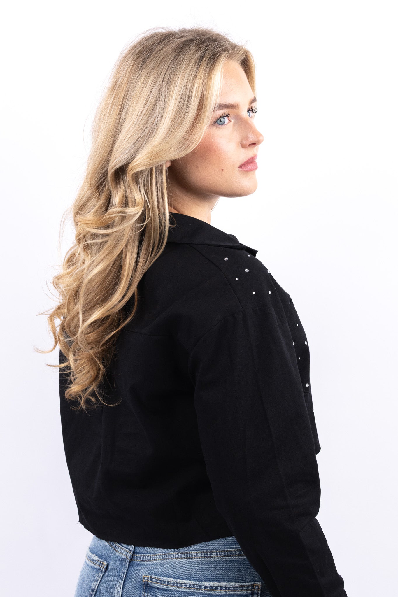 Cropped Rhinestone Blouse