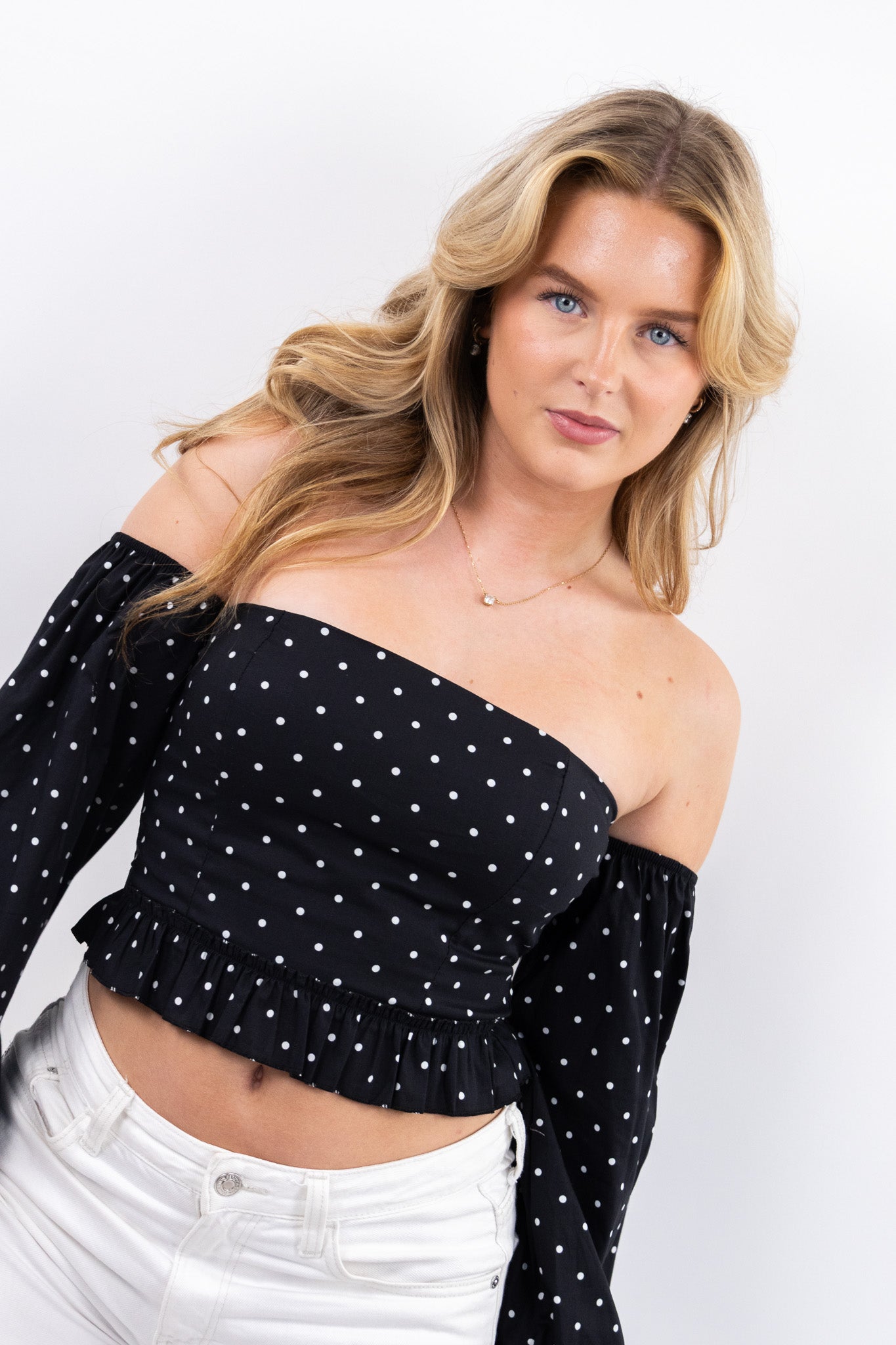 Dots off shoulder top