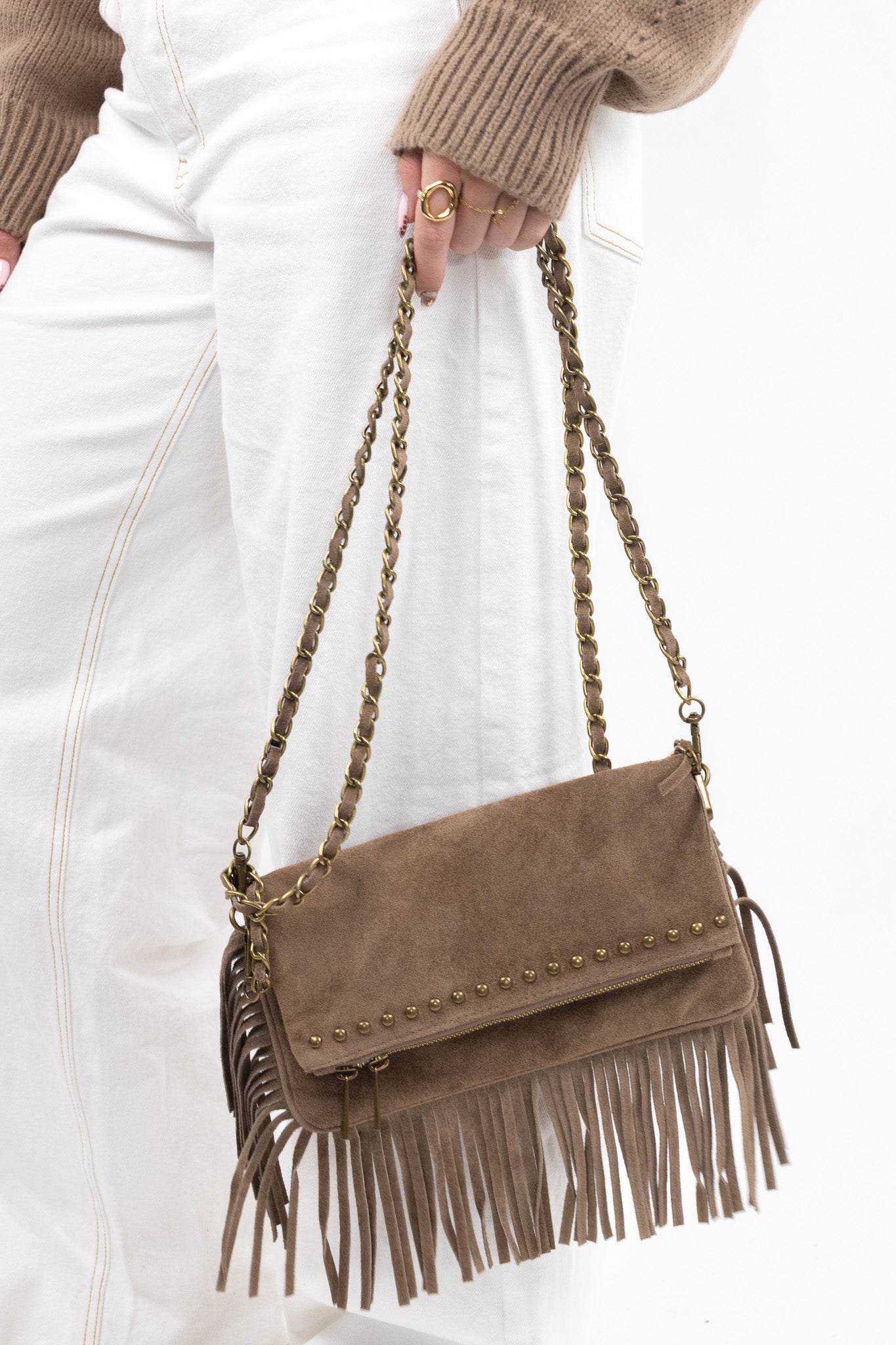 Suede Fringe Shoulder Bag
