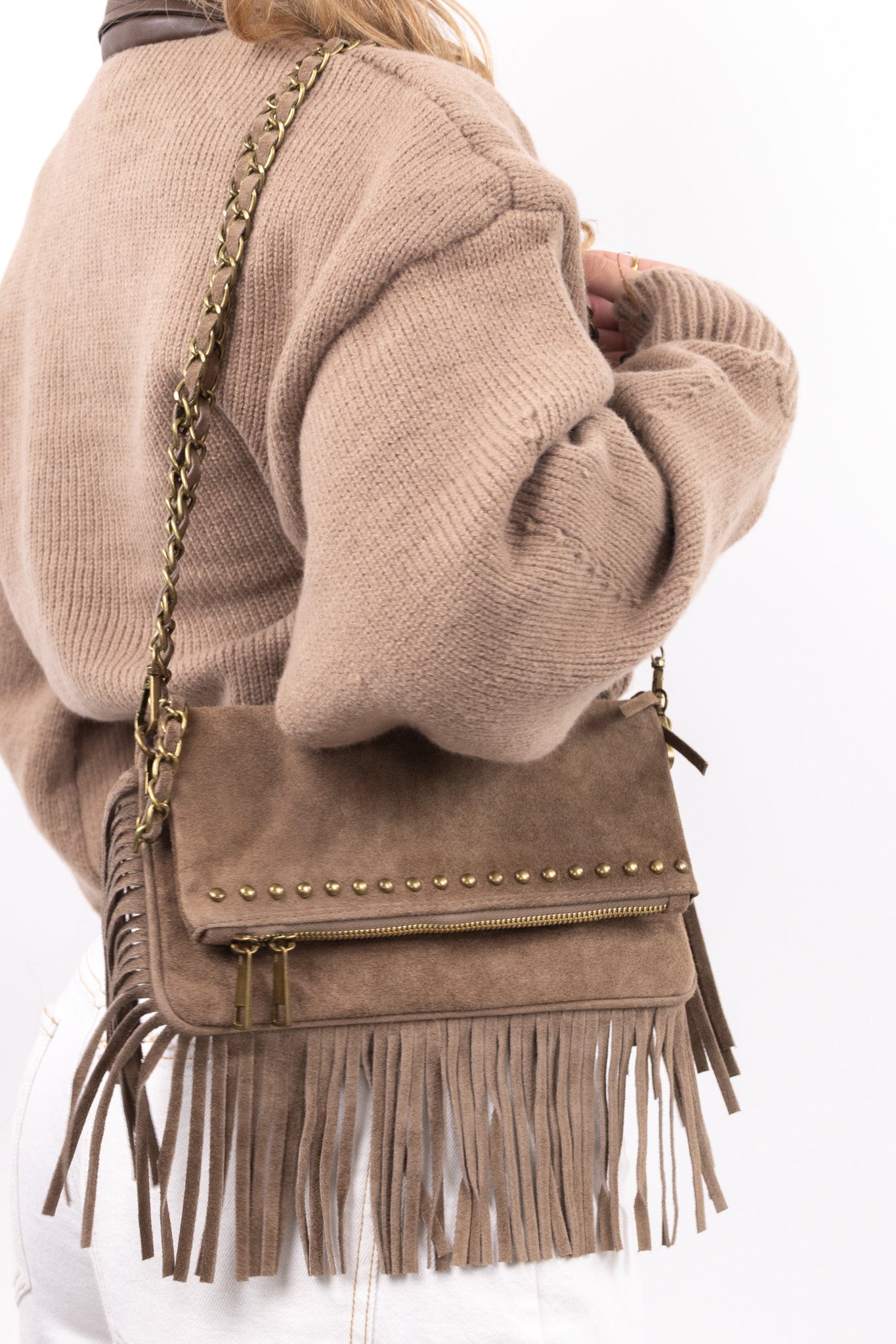Suede Fringe Shoulder Bag