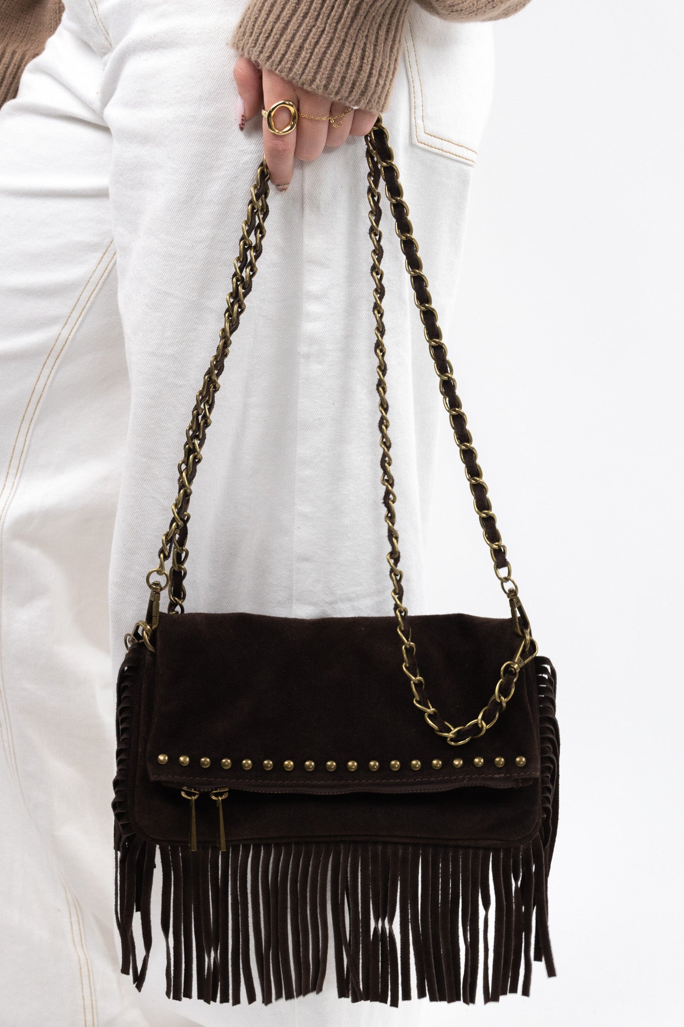 Suede Fringe Shoulder Bag