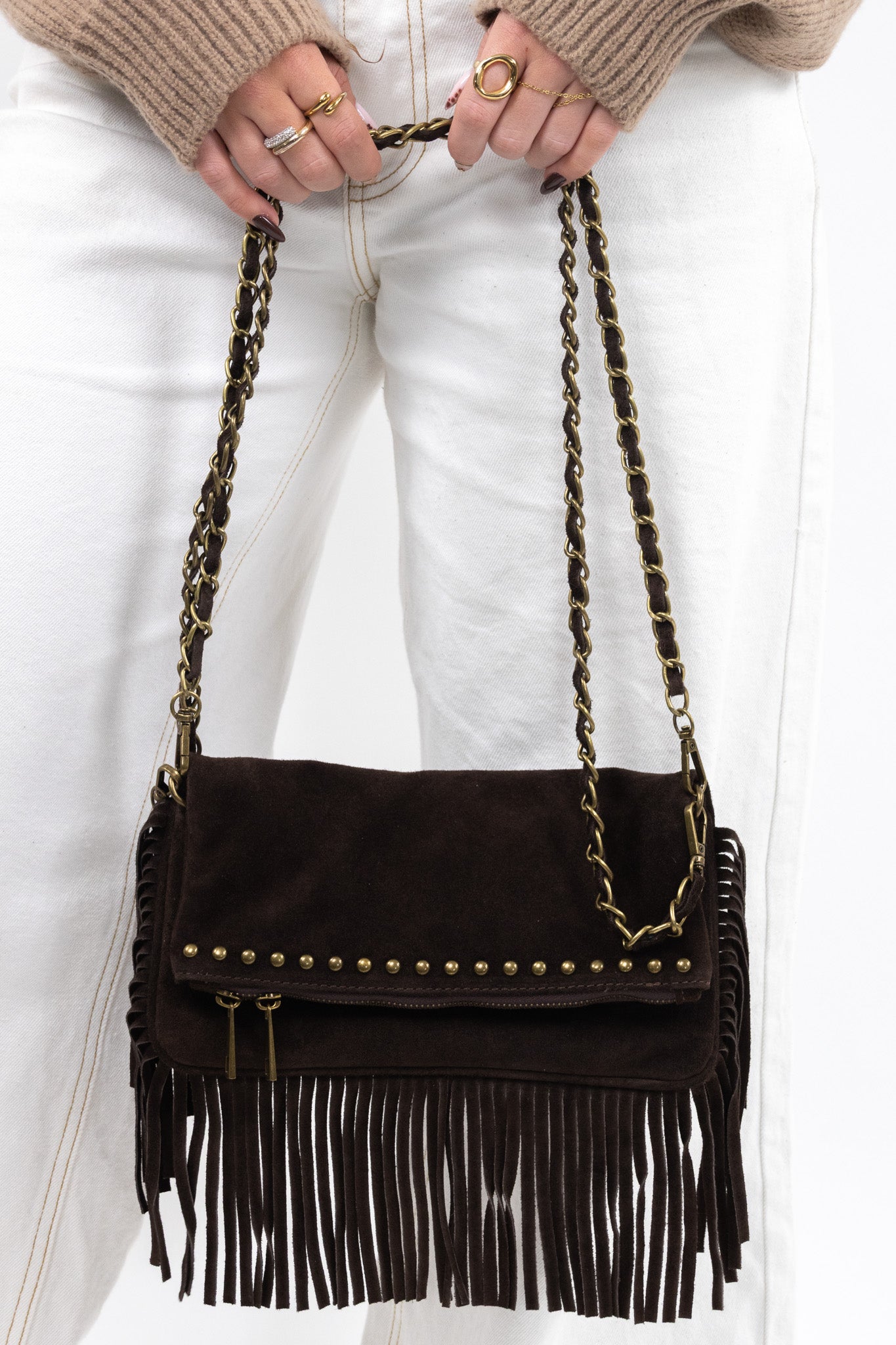 Suede Fringe Shoulder Bag