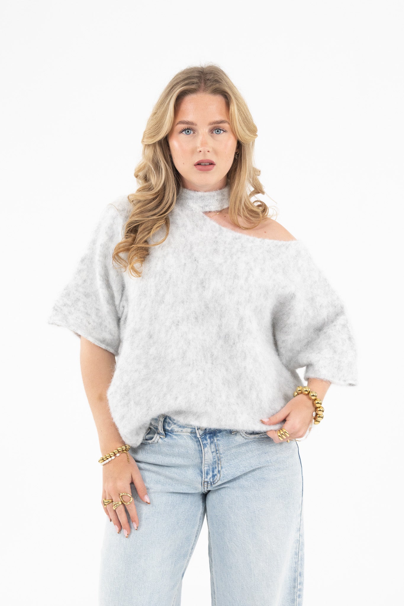 Cut Out Shoulder Knit