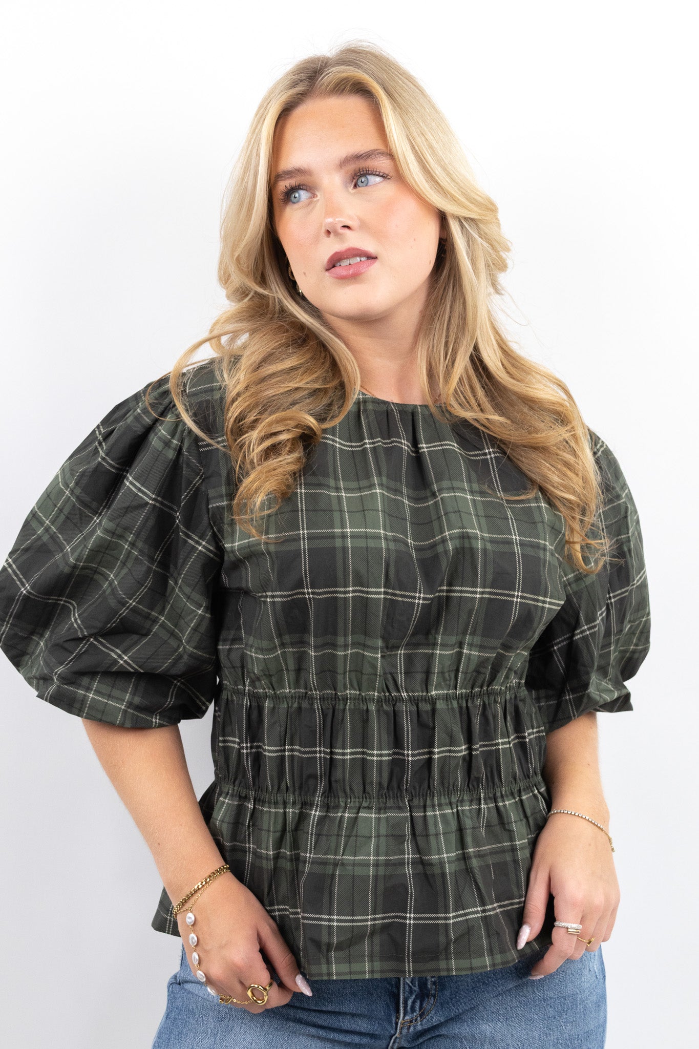 Puffed Check Blouse