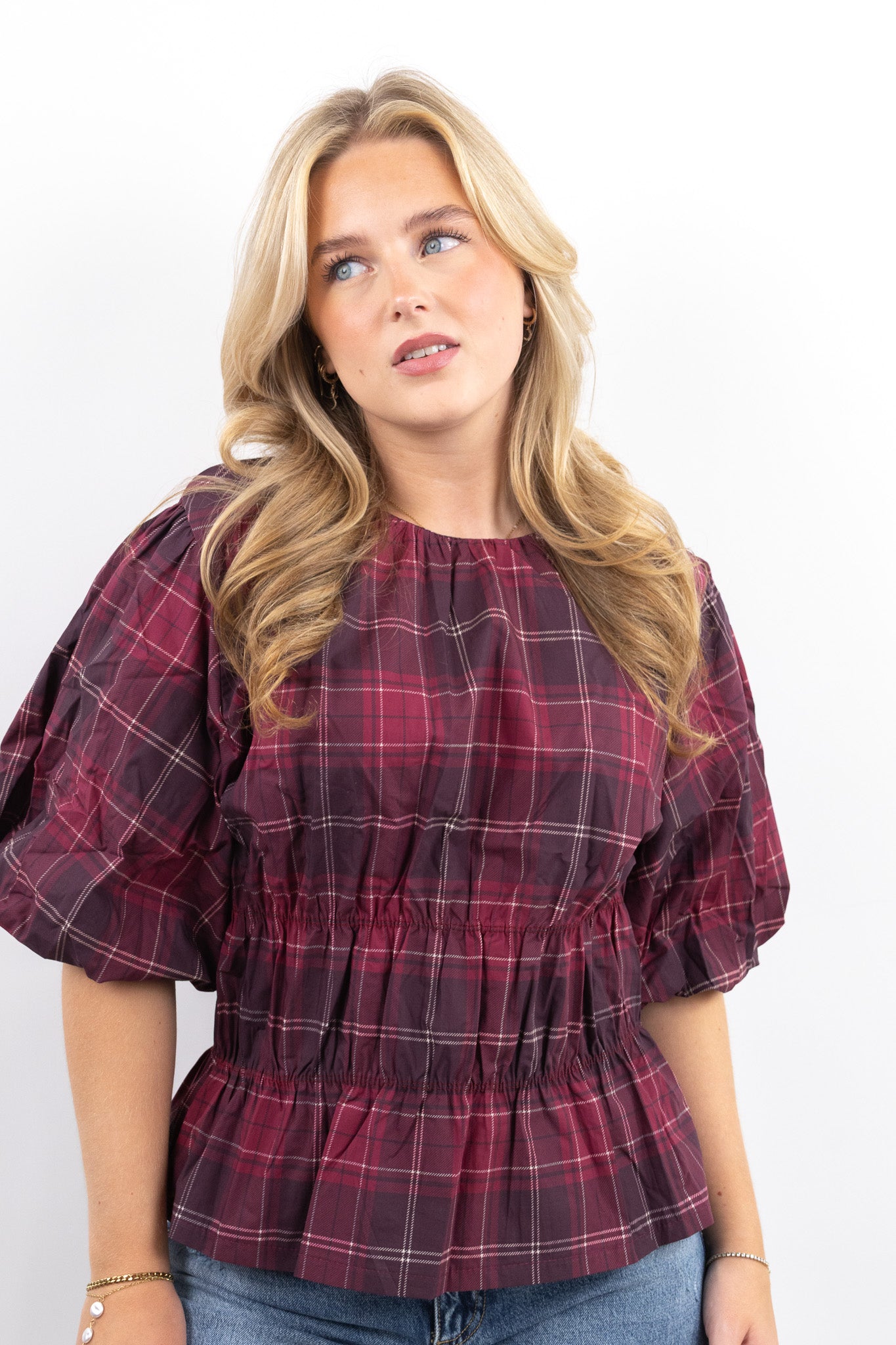 Puffed Check Blouse