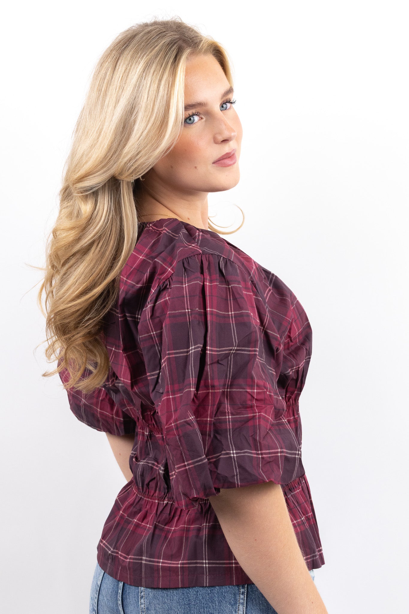 Puffed Check Blouse