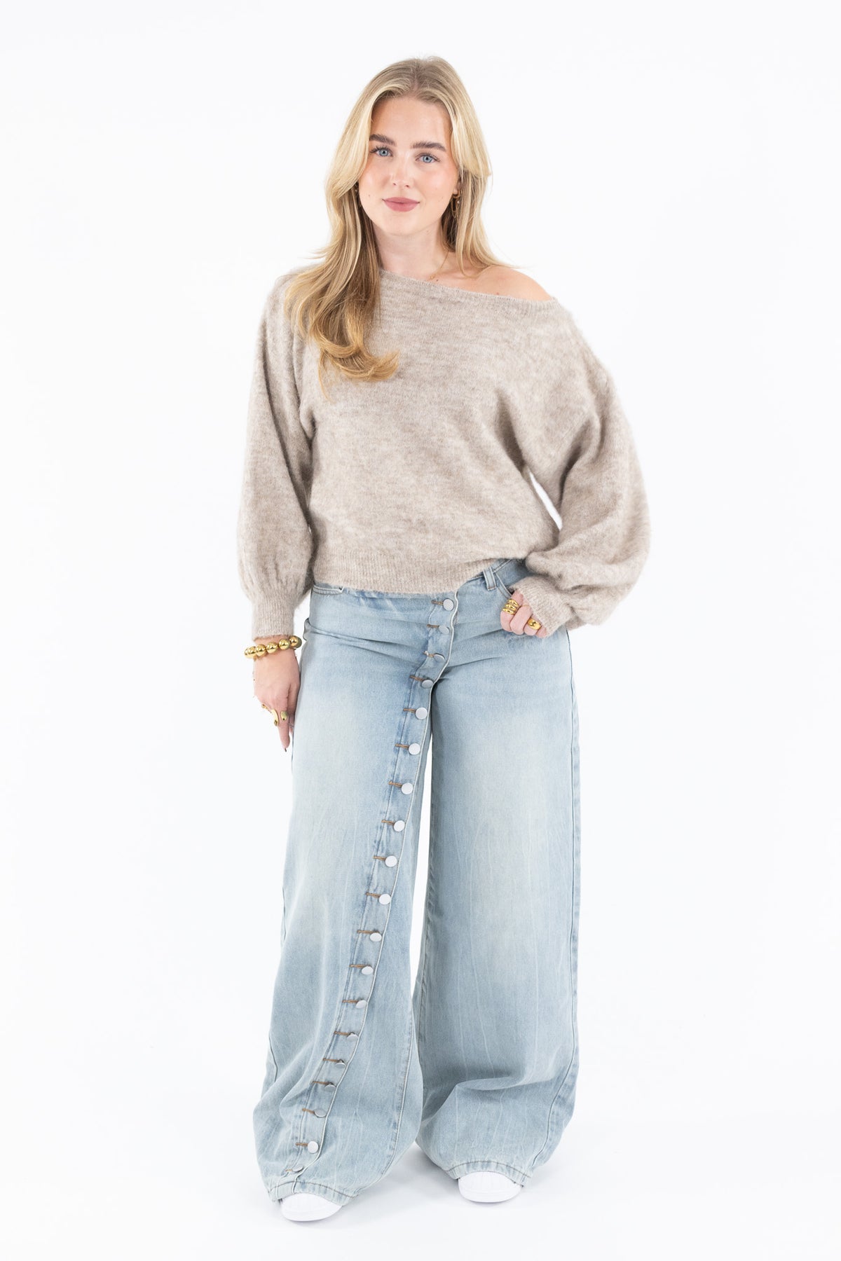 Button Wide Leg Jeans
