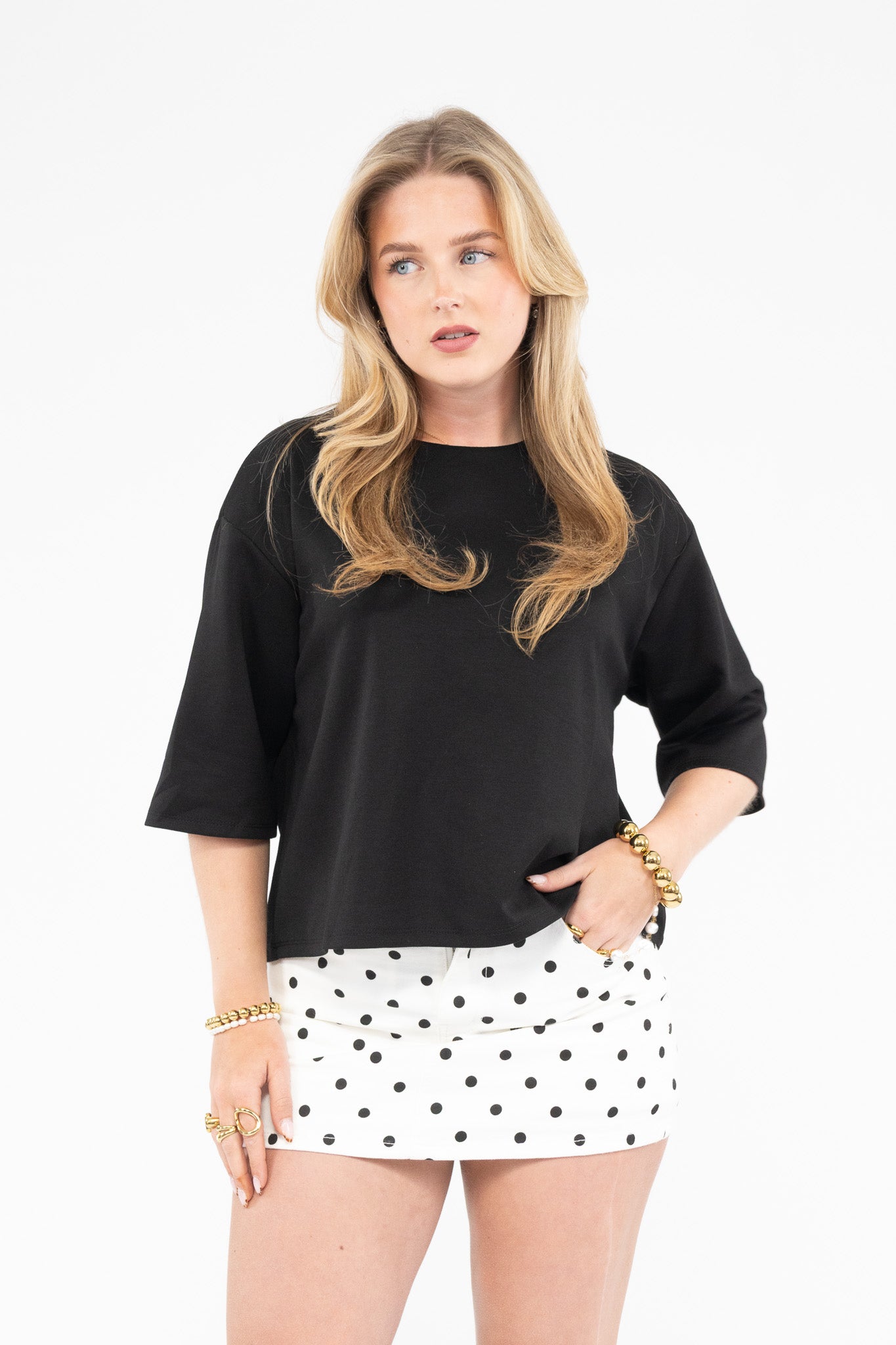 Polka Dot Denim Skort