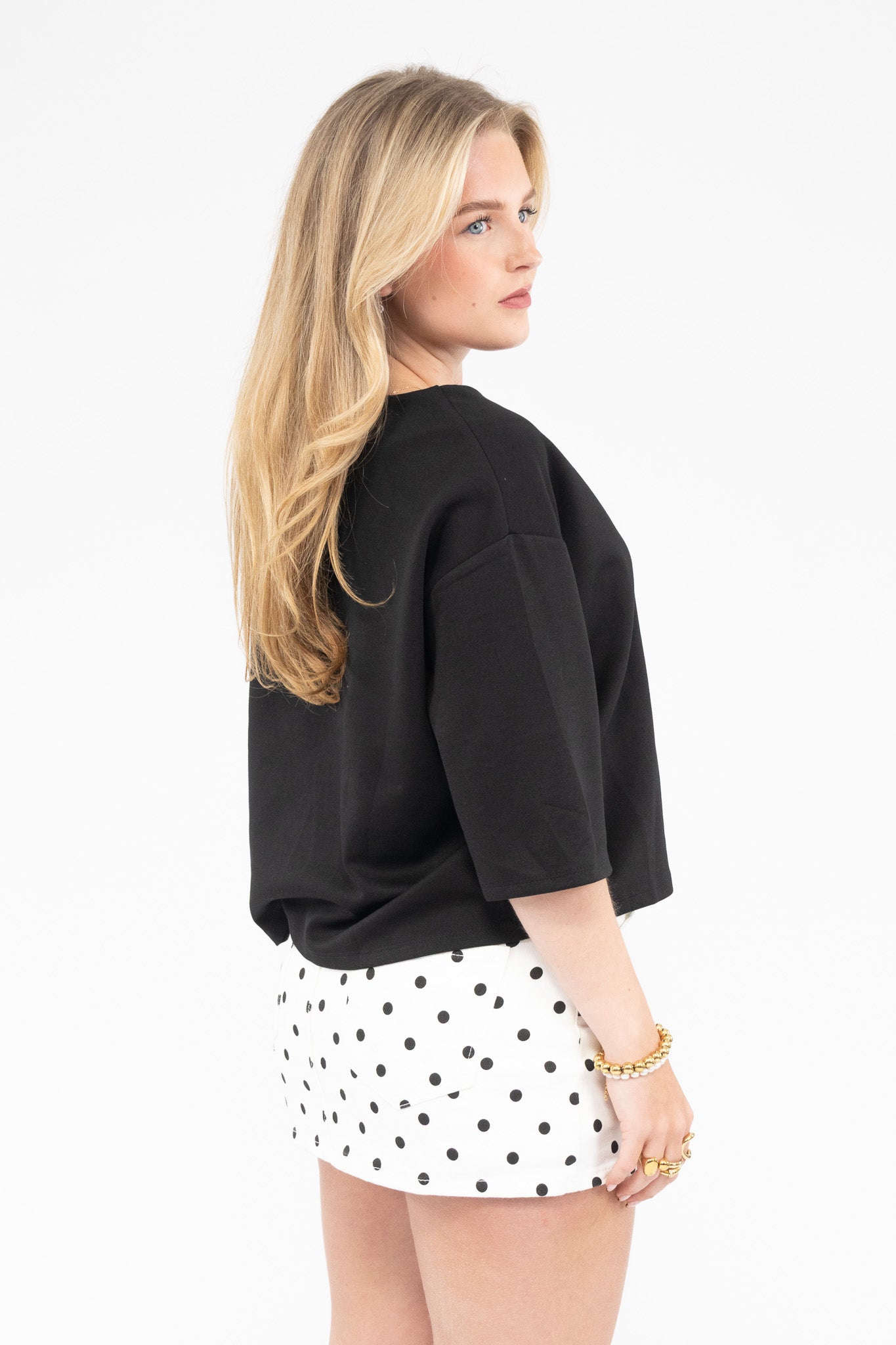 Polka Dot Denim Skort