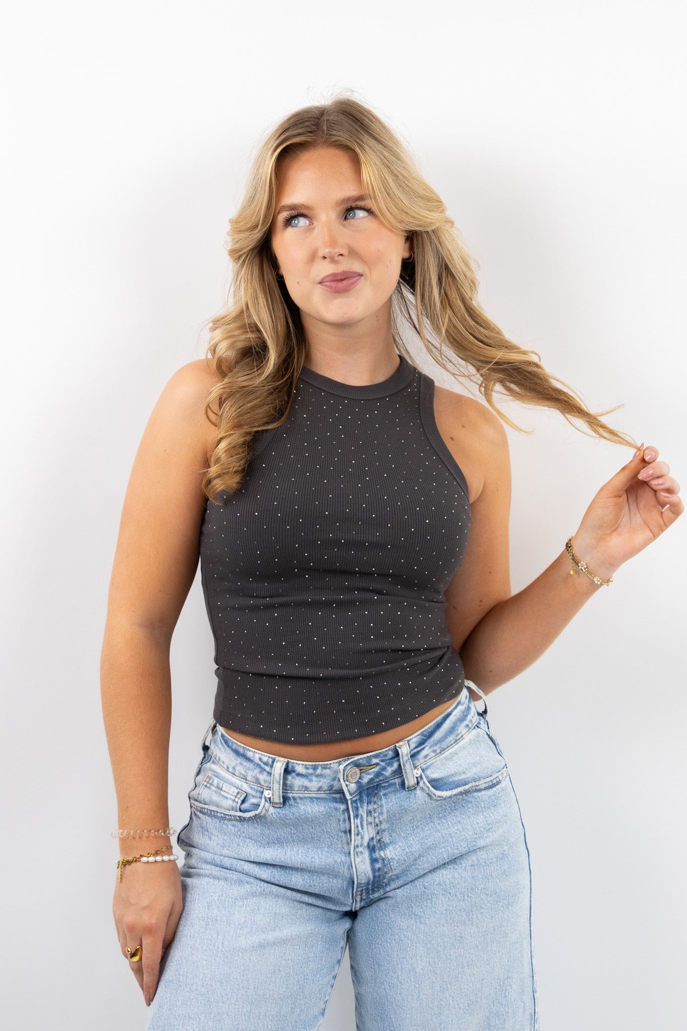 Ribbed Rhinestone Tank