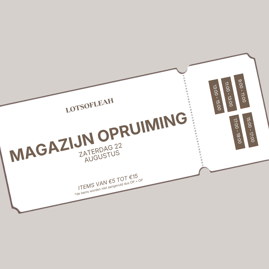Magazijn opruiming zaterdag 22 aug