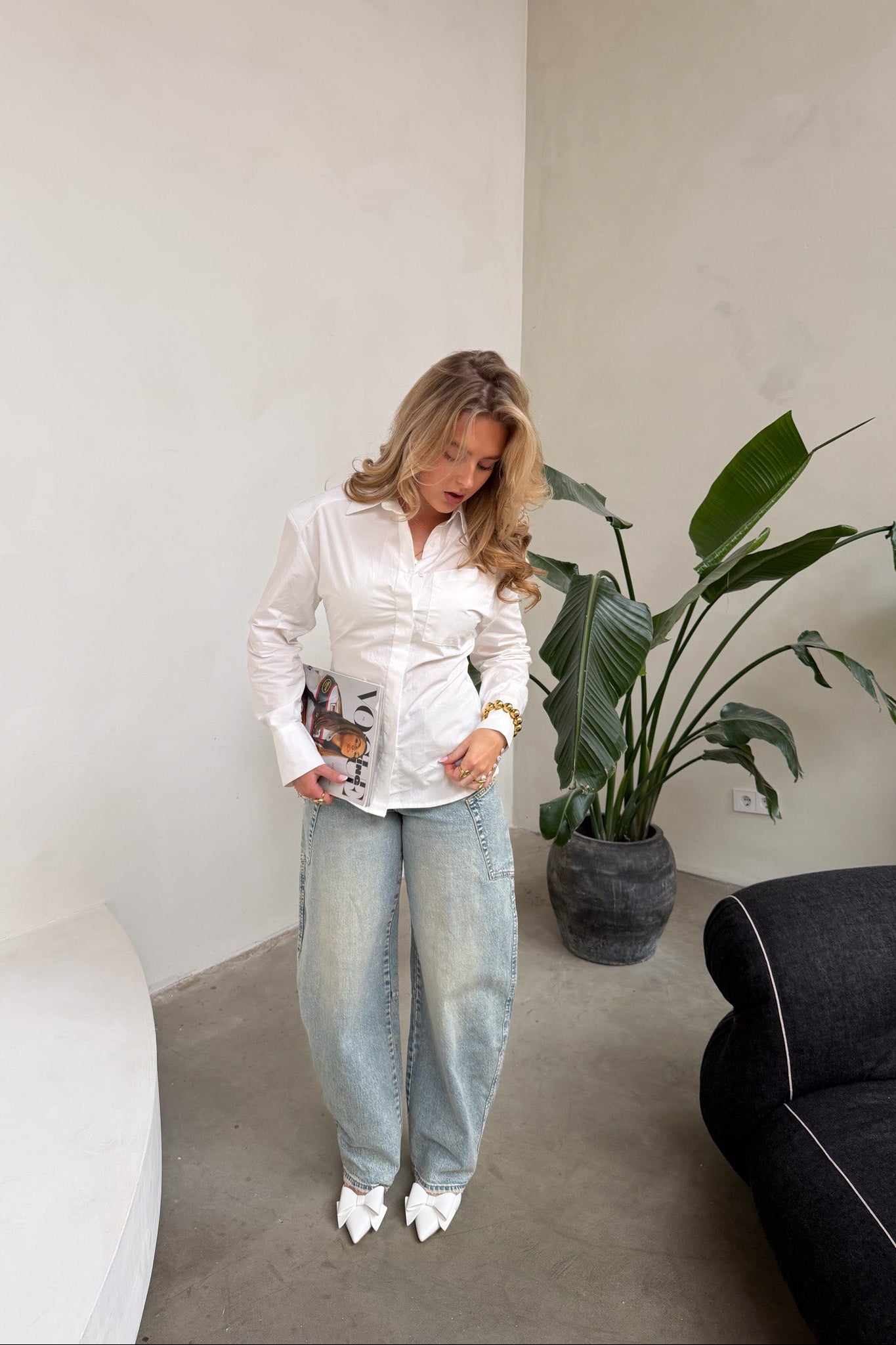 Open Back Tie Blouse