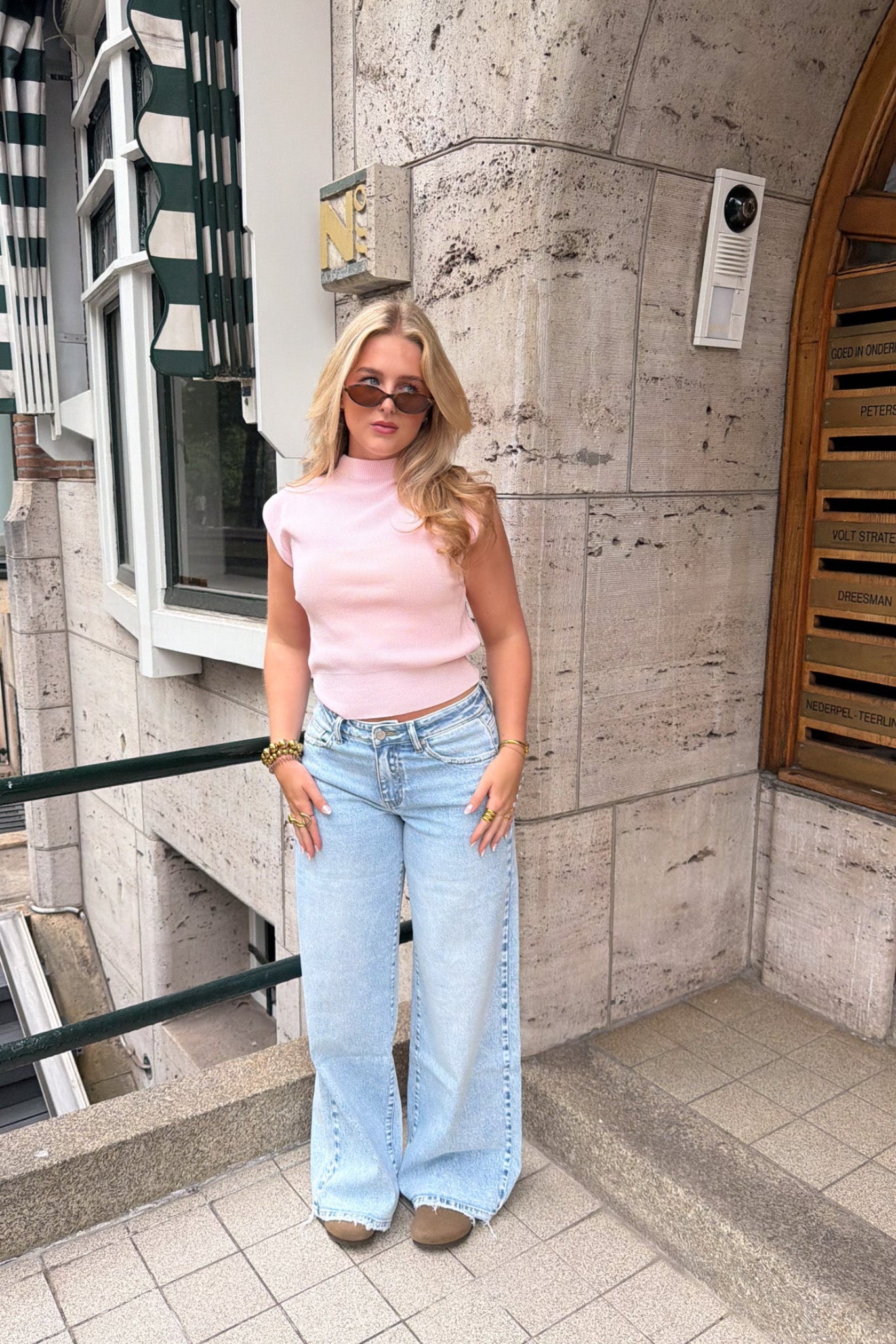 Pink bow baggy jeans