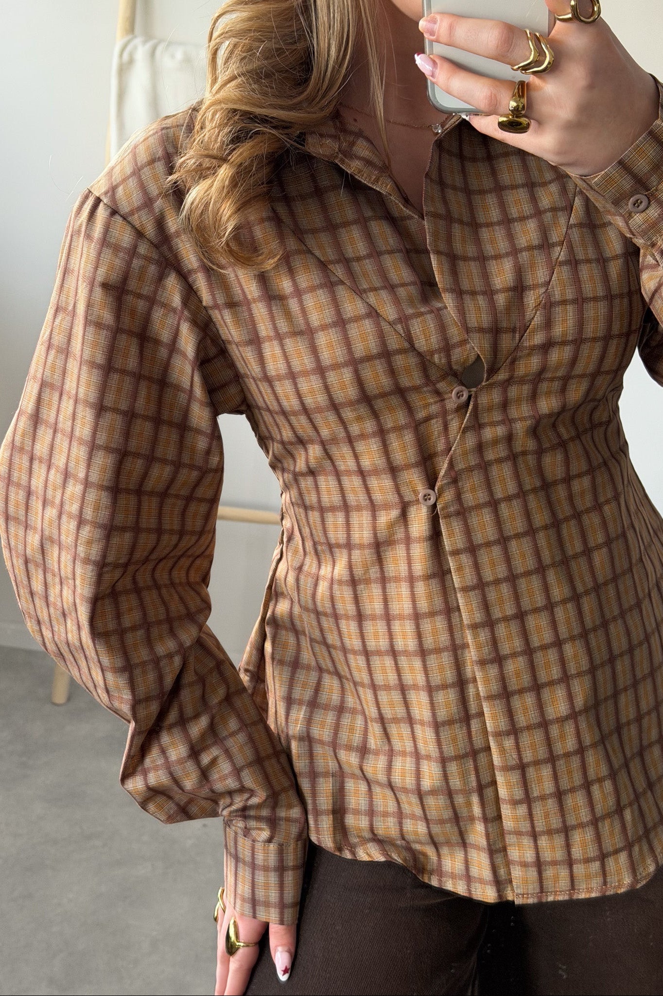 Retro Wrap Check Blouse