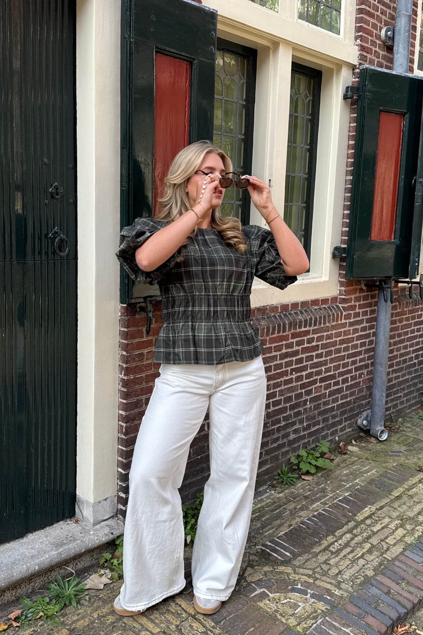 Puffed Check Blouse