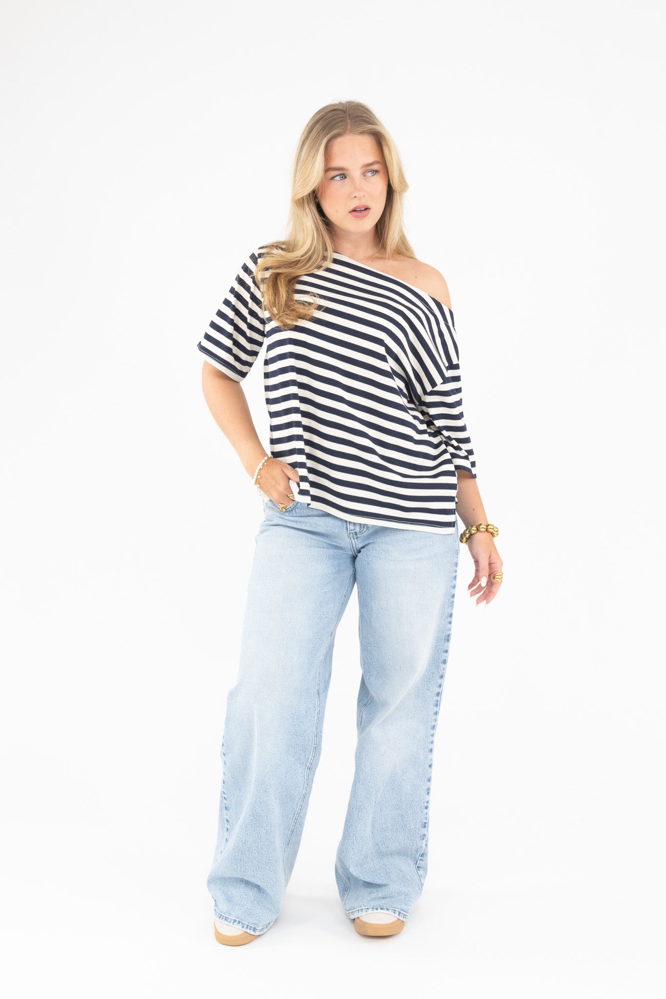Striped Off Shoulder Tee