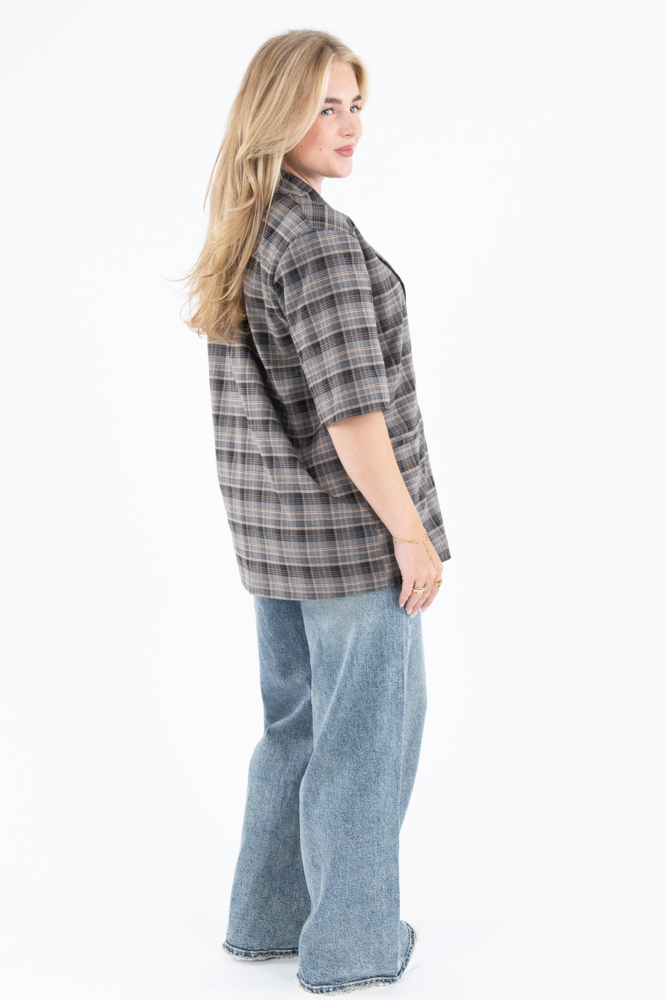 Short Sleeve Check Blazer