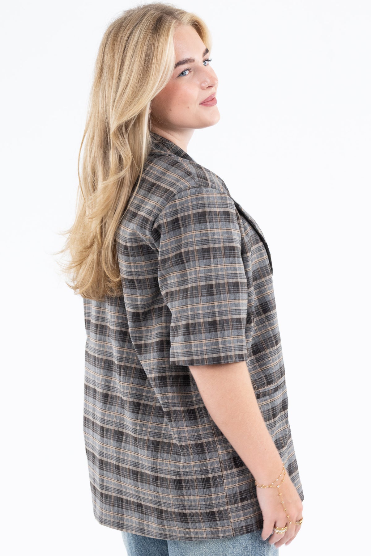 Short Sleeve Check Blazer