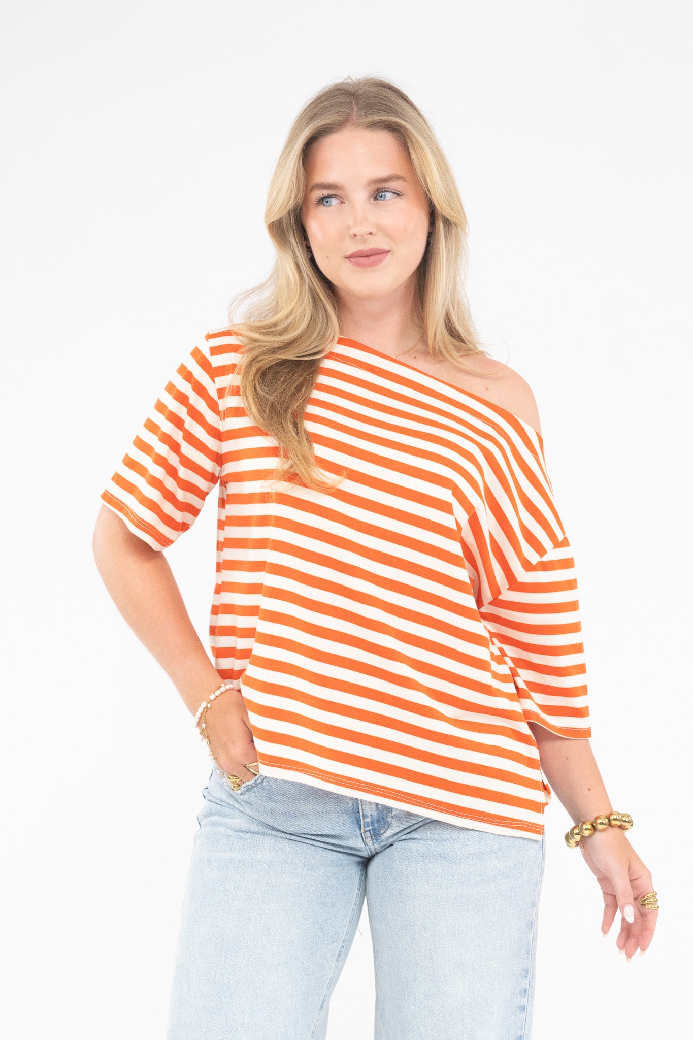 Striped Off Shoulder Tee