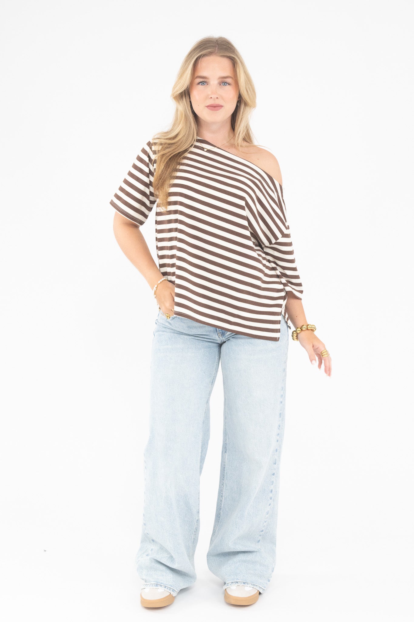 Striped Off Shoulder Tee
