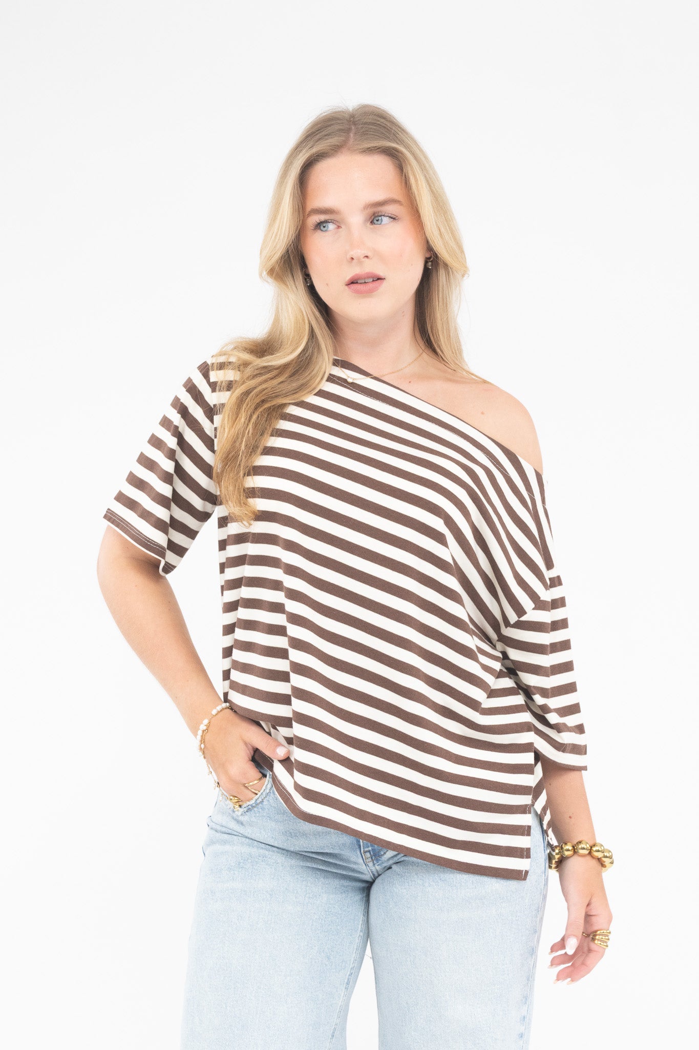 Striped Off Shoulder Tee