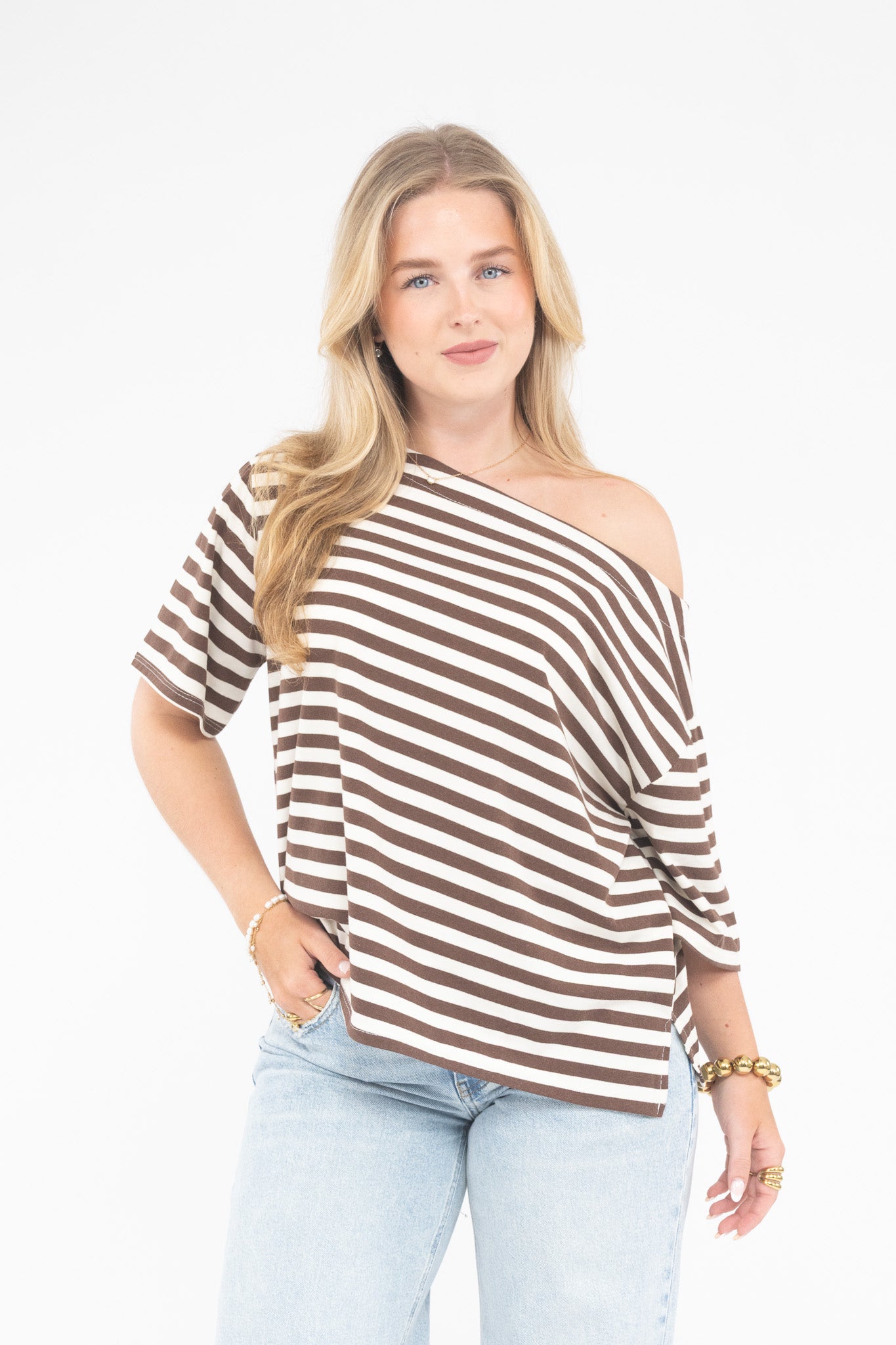 Striped Off Shoulder Tee