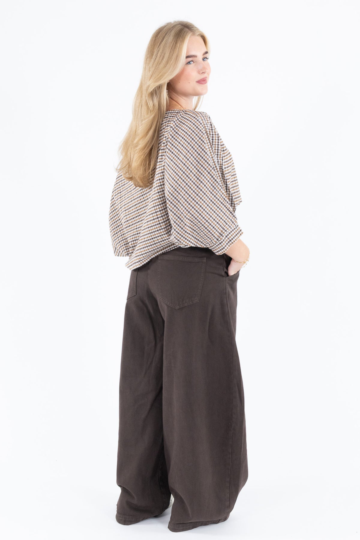 Off Shoulder Check Blouse