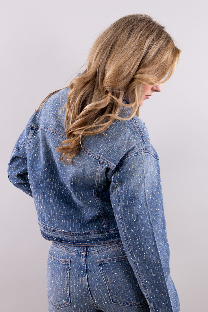 Grace rhinestone denim blouse