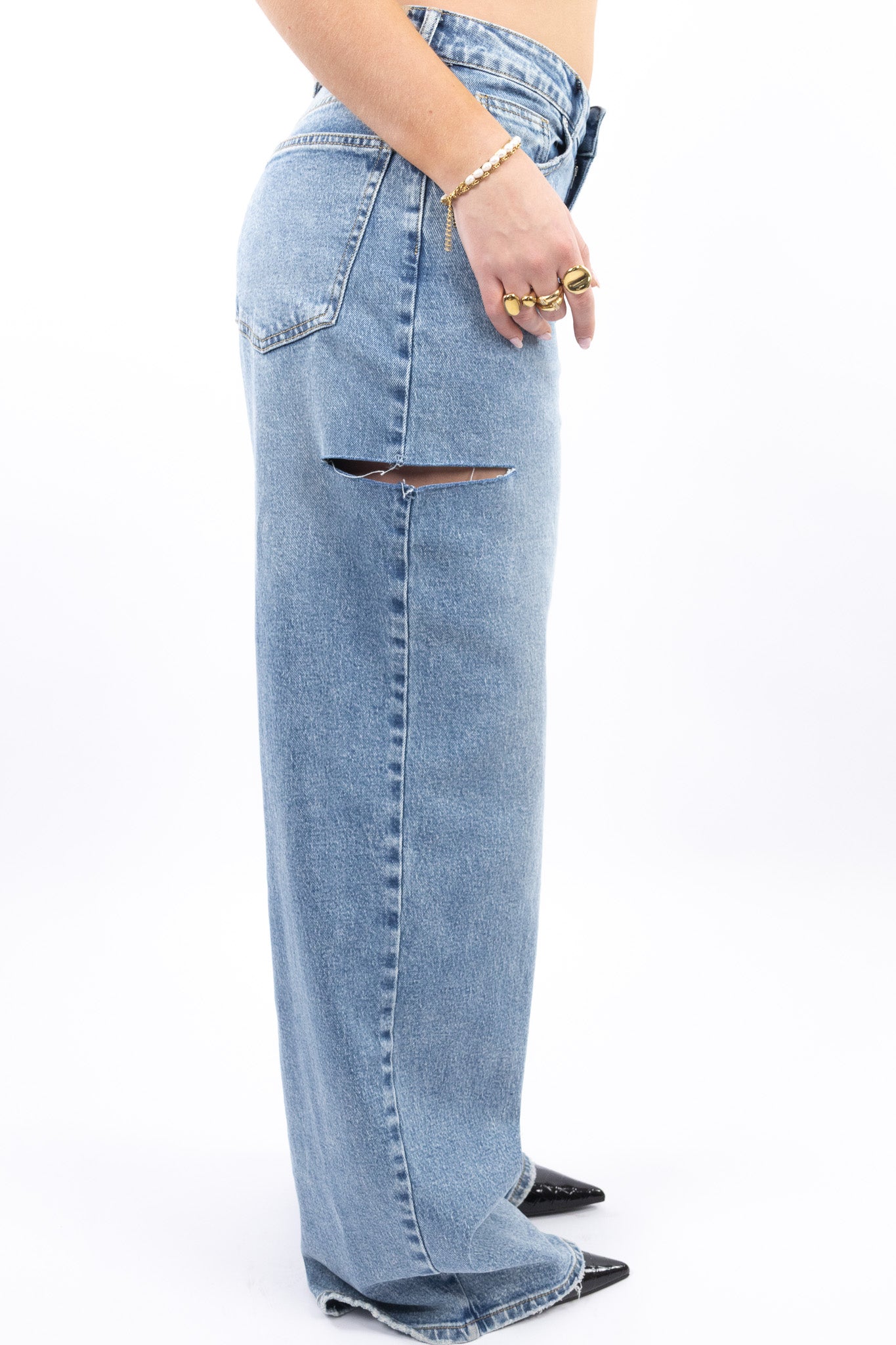 Side Cut Wide Leg Jeans