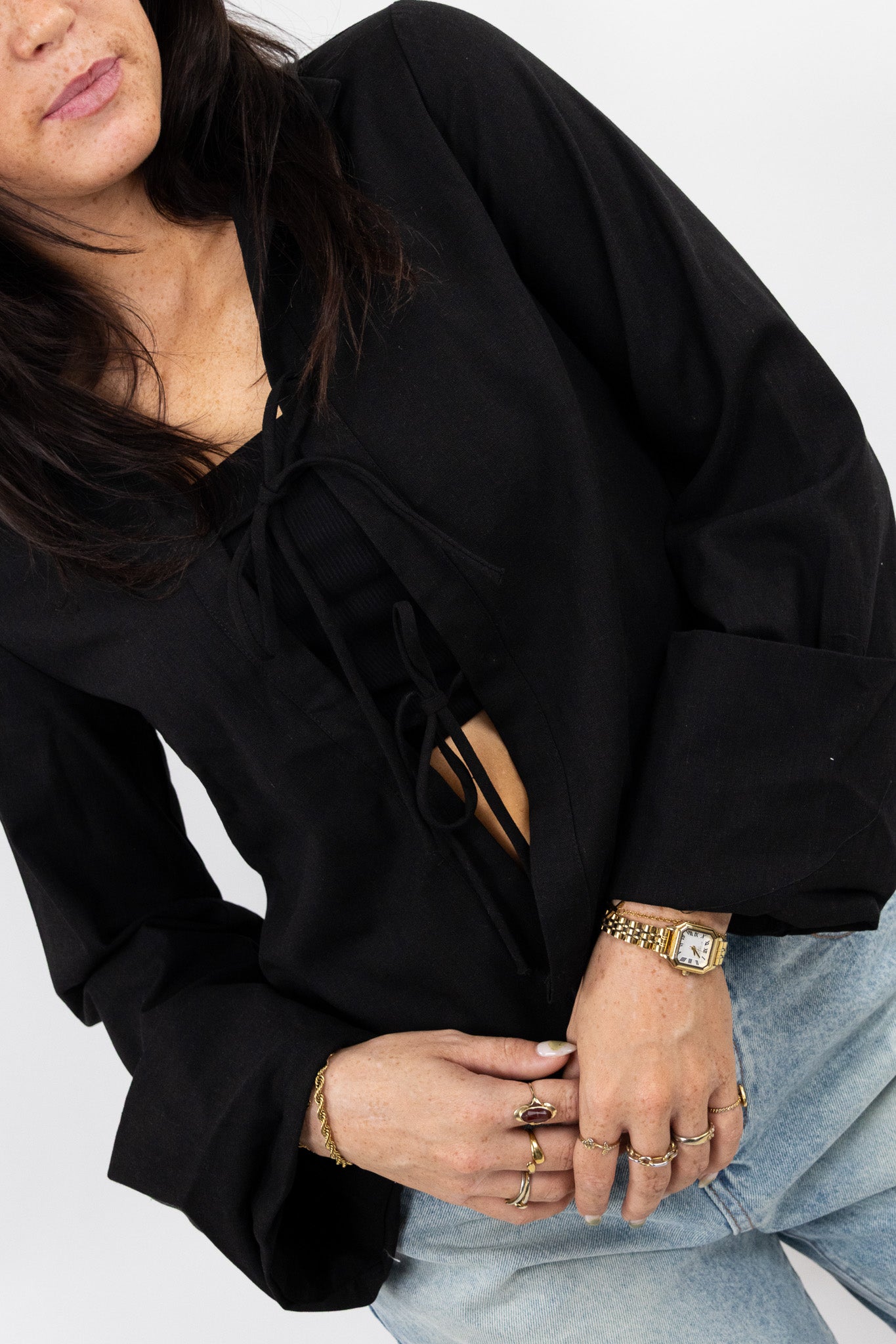 Bow Detail Linen Blouse