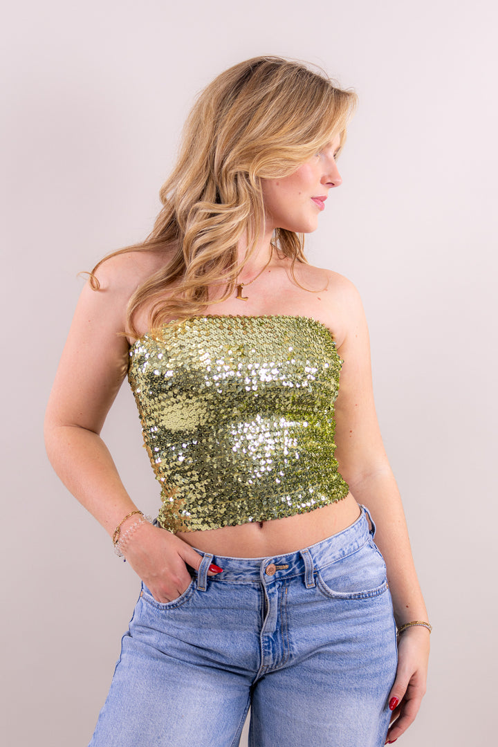 Bobbi glitter strapless top