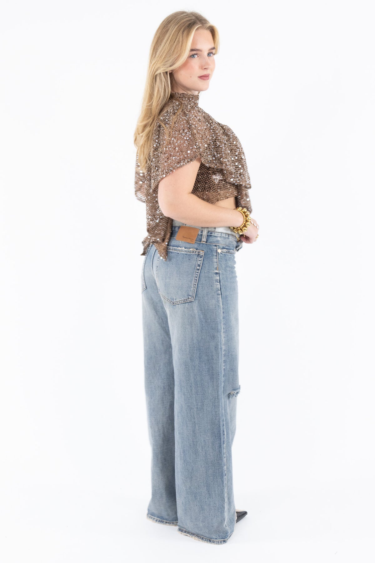 Distressed Fold Over Jeans