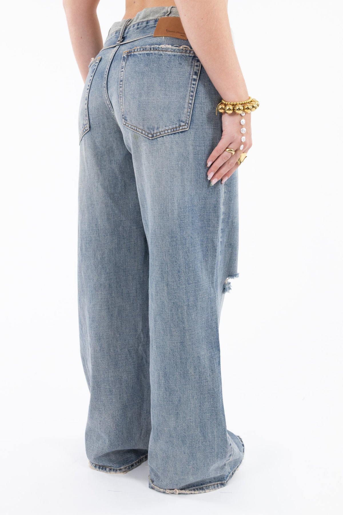 Distressed Fold Over Jeans