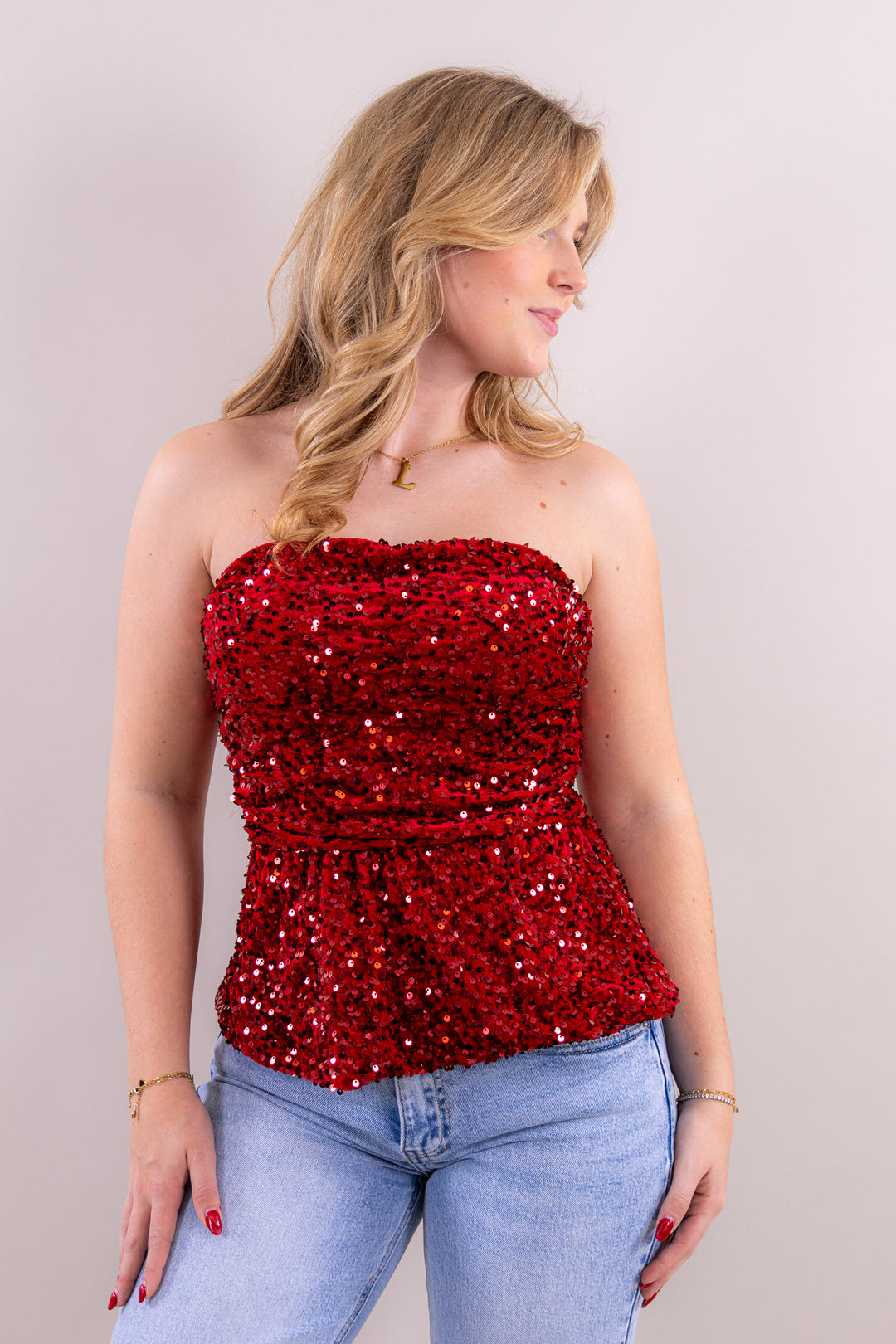 Charlotte peplum glitter top