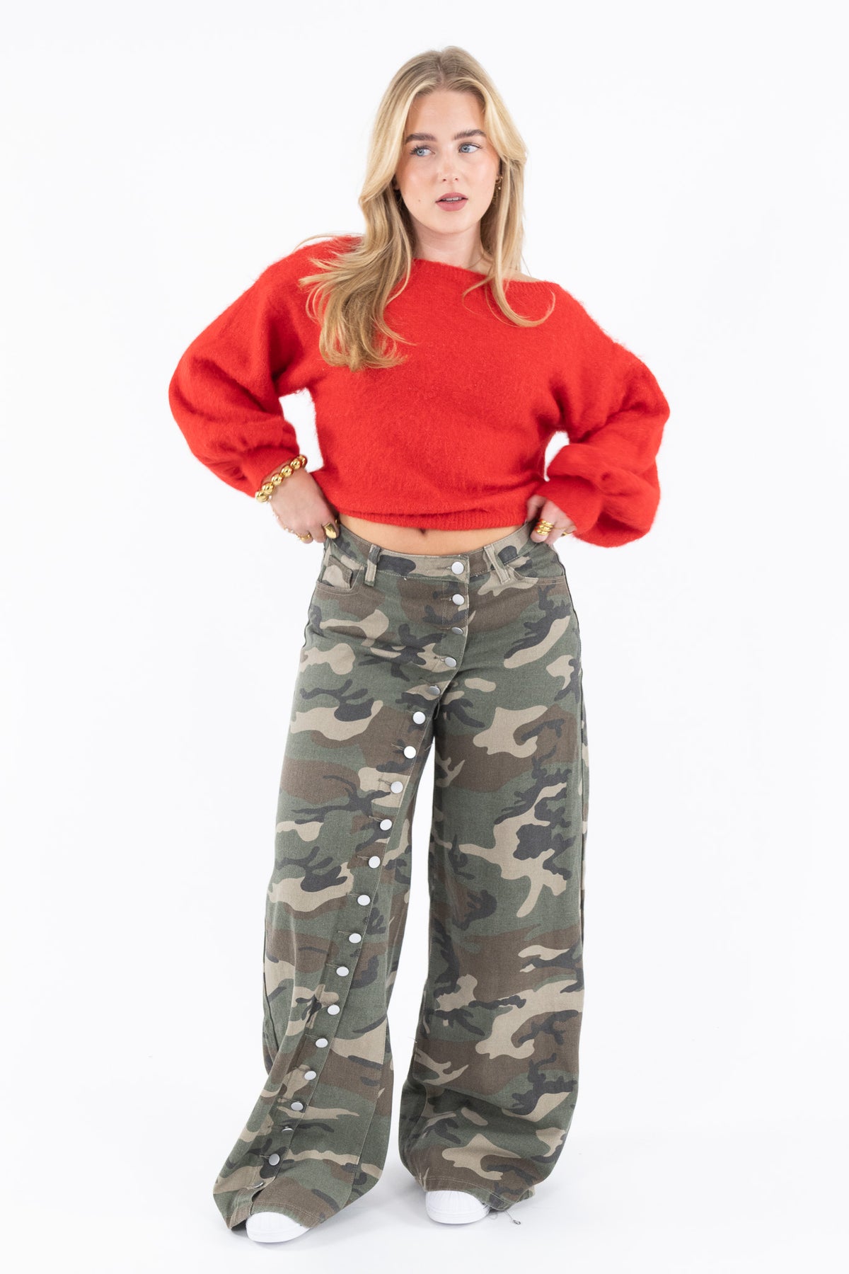 Button Wide Leg Jeans