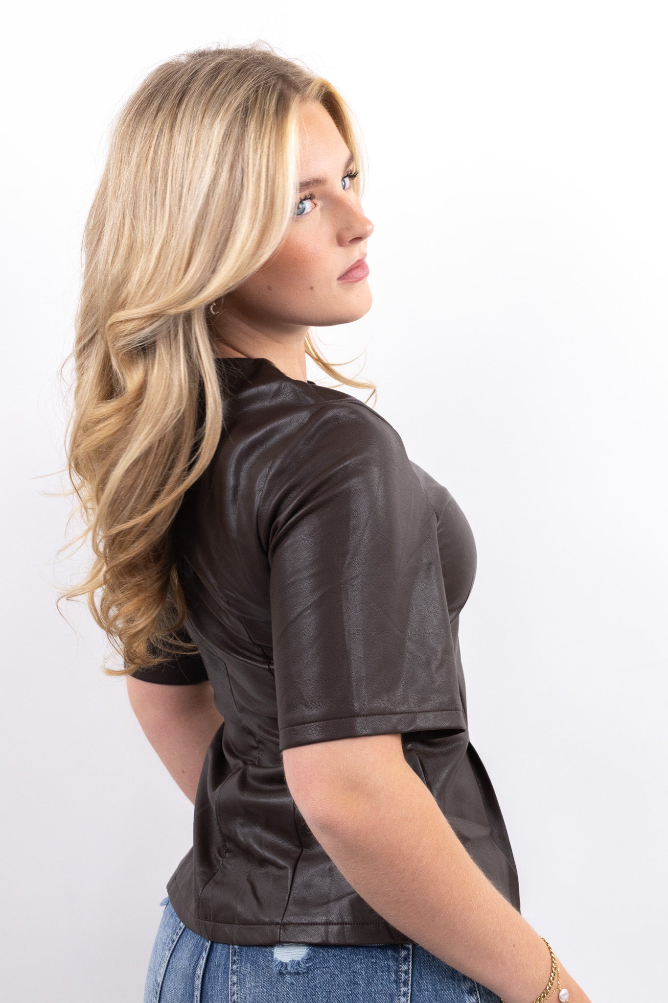 Faux Leather Fitted Top