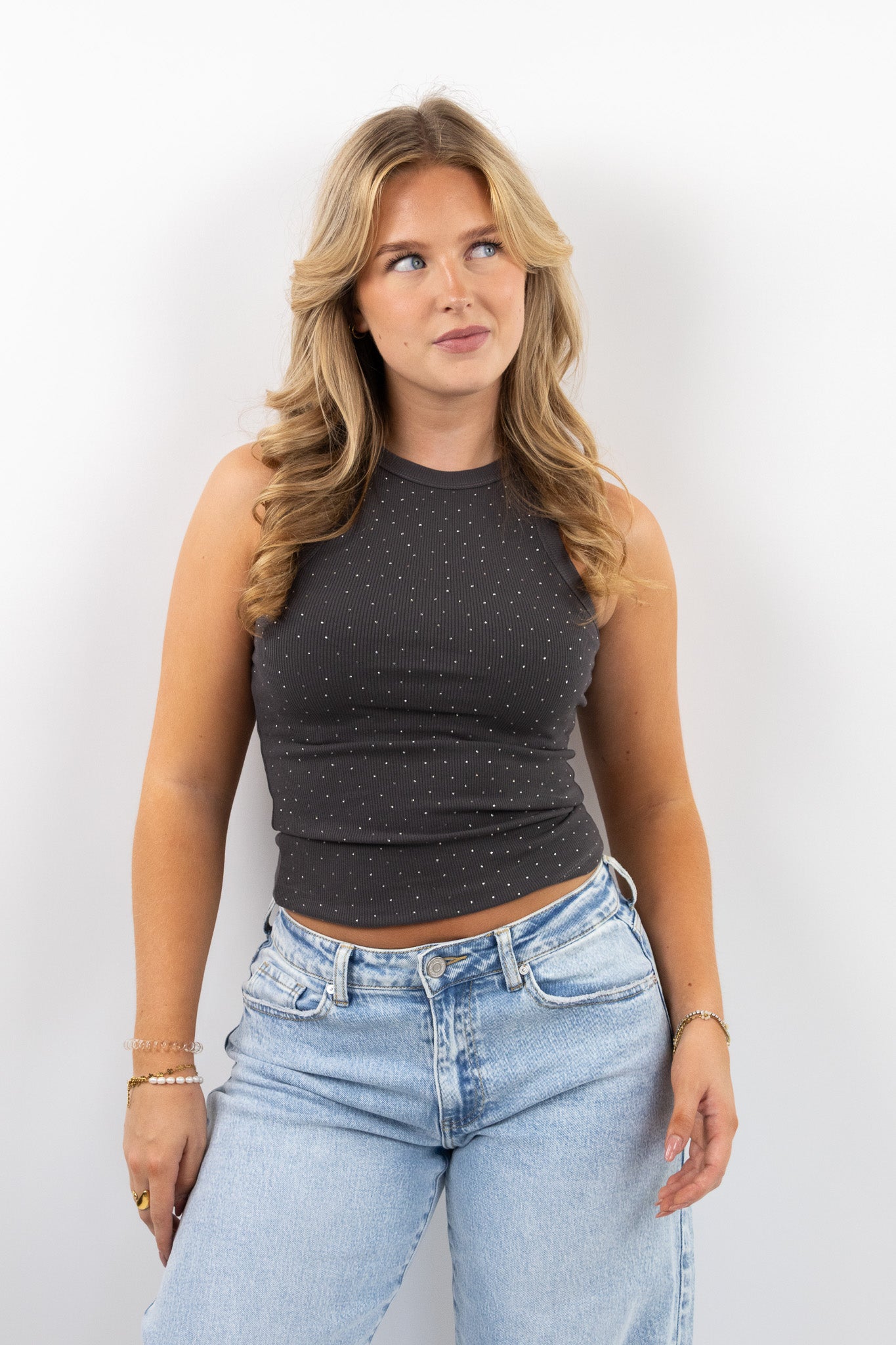 Ribbed Rhinestone Tank