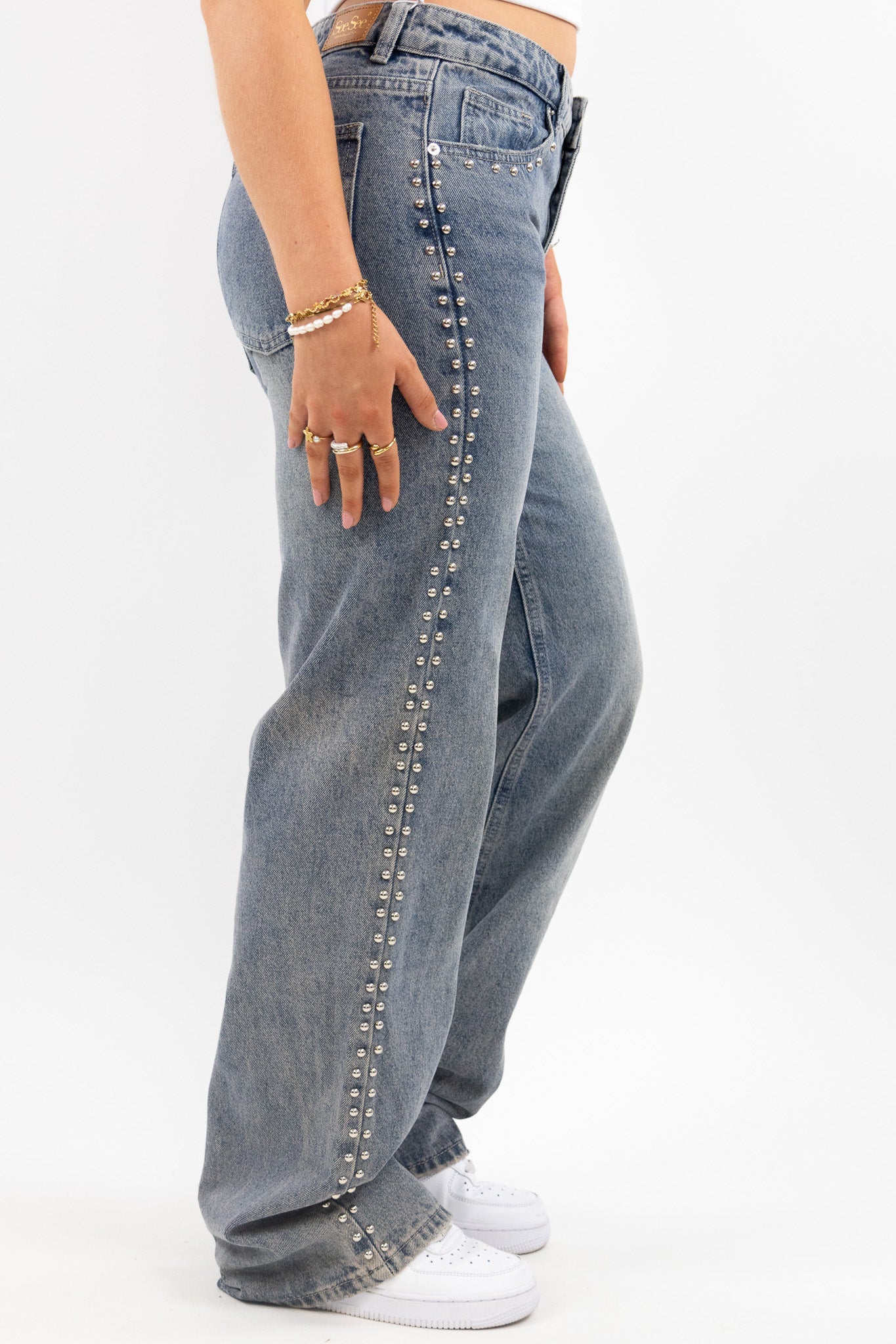 Studs straight leg jeans